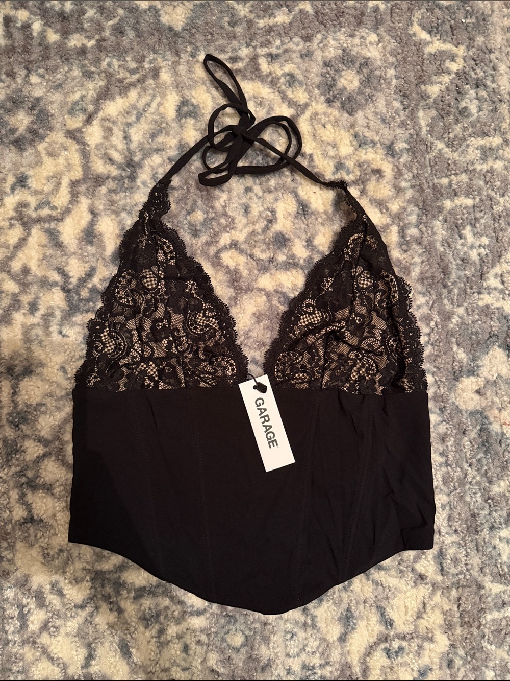 Garage Black Lace Halter Corset Top
